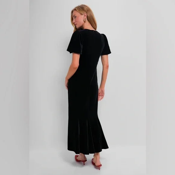 TUCKERNUCK Black Velvet Elodie Dress NWT Size Small Midi Flare Hem - Picture 2 of 10